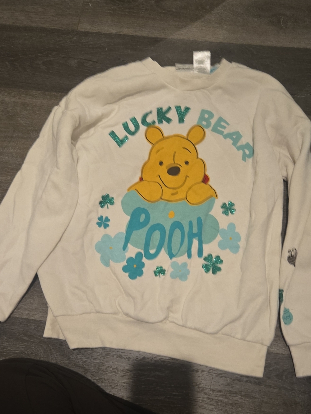 Disney White Kids Sweatshirt with Yellow Pooh and Teal Accents